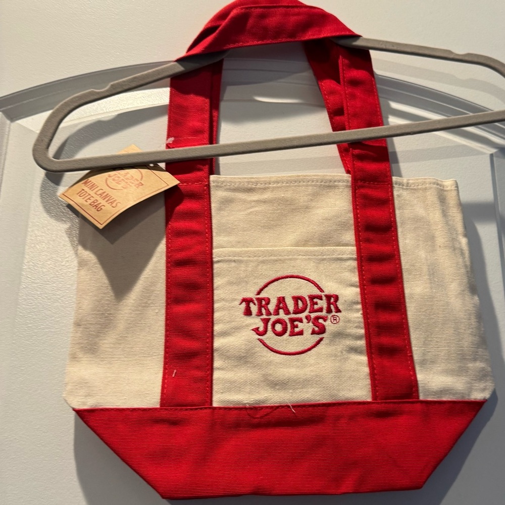 NWT! Trader Joes Mini Canvas Tote Bag Red - Picture 7 of 7